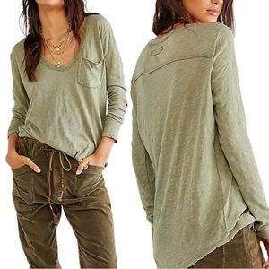 11. NWT Free People Betty Pullover Long Sleeve Tee In Faded Military